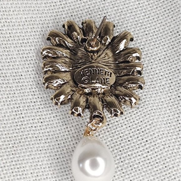 KENNETH JAY LANE Crystal Pearl Drop Earrings Cocktail Bridal Prom Pageant - Picture 6 of 9